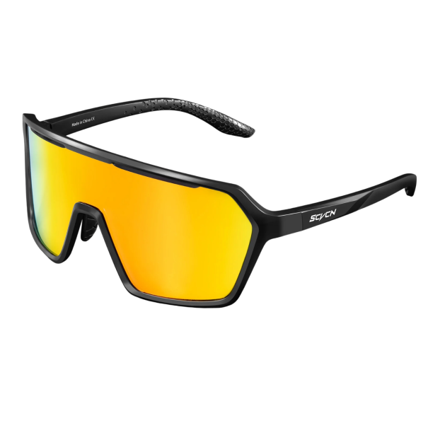 Sportliche Radbrille nicht fototrop mit schwarzen Rahmen UV-Schutz Herrenbrille für Radfahren, Laufen und Autofahren gelb