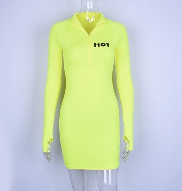 Sportminijurk met lange mouwen neon groen S