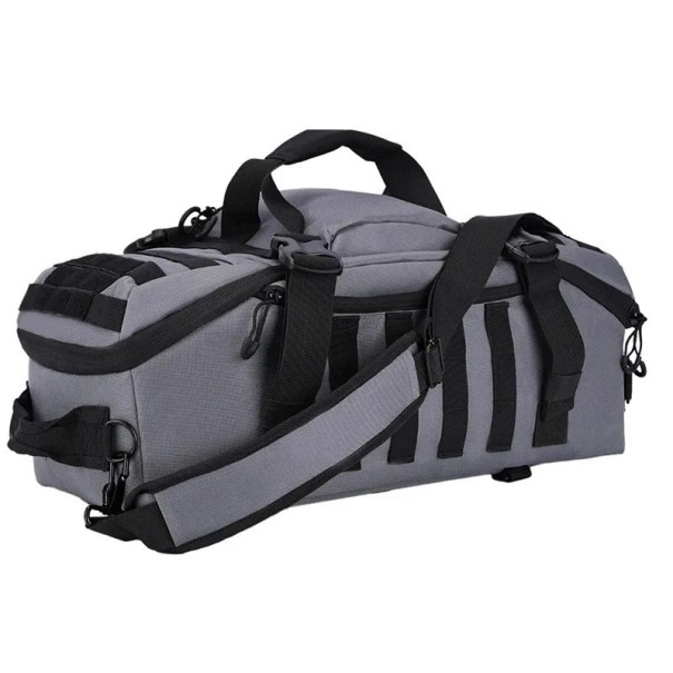 Športová a cestovná taška 3v1 Batoh i taška cez rameno Objem 45 l 60 x 30 x 25 cm Nylon 600D Na fitness a cestovanie sivá