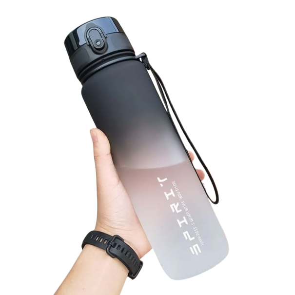 Športová fľaša na vodu 1000 ml Veľkokapacitná fitness fľaša Ergonomický dizajn s nepriepustným viečkom Praktická hydratačná fľaša na cesty a šport čierna