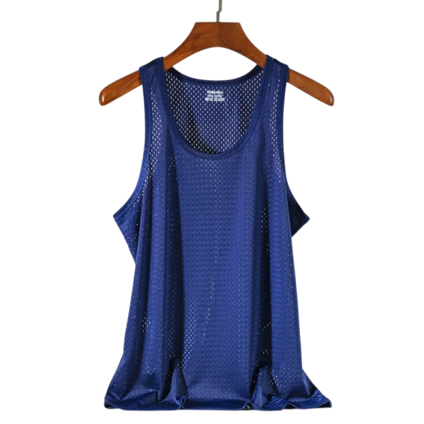 Sportovní pánské tílko Prodyšný polyester Výstřih do O Jednobarevné provedení Lehký funkční střih Na trénink a běh tmavě modrá L