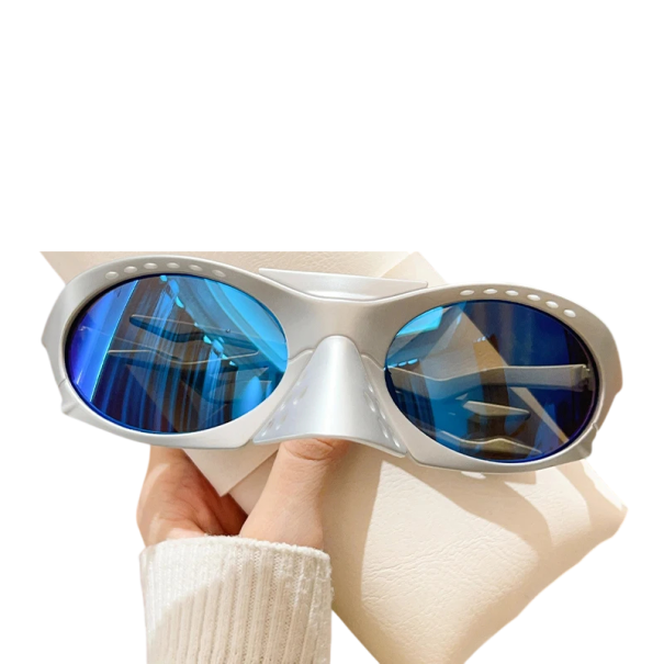 Sportowe okulary przeciwsłoneczne UV400 Srebrno-szare oprawki Lustrzane soczewki Ochronne okulary rowerowe Unisex do jazdy na rowerze niebieski