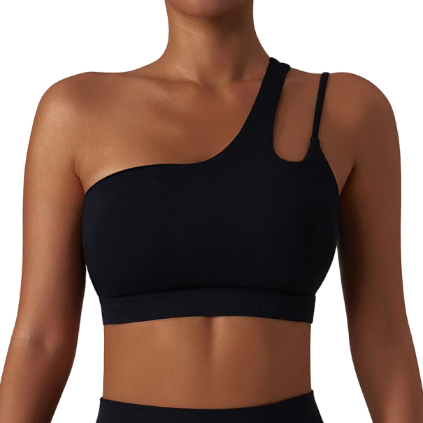 Sports-bh med én skulder Low-cut sports-top Push-up sports-bh sort L