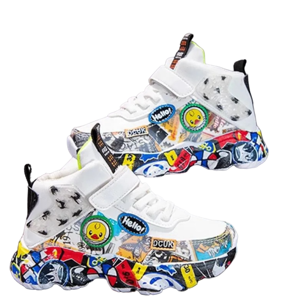 Sportssneakers för barn Pojksneakers Graffitimönster Fritidsskor för pojkar