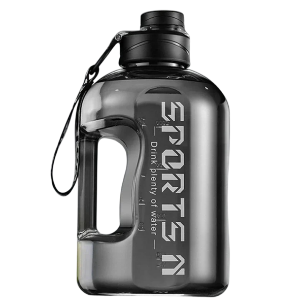 Sportsvandflaske til fitnesscentret 1,7 l Stor drikkeflaske Fitnessflaske med ergonomisk håndtag Lækagesikker hætte Holdbar og let konstruktion sort