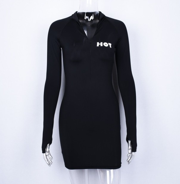 Sporty Mini Dress with Long Sleeves black S