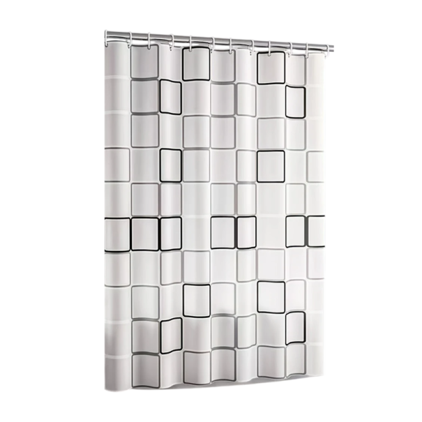 Sprchový záves 180x180 cm Čiernobiely mriežkový vzor Vodeodolný kúpeľňový záves proti plesniam Ultra hladký povrch Háčiky a priechodky 1