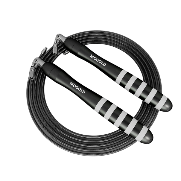 Springseil mit Stahlseil Verstellbare Seillänge 3 m Metallgriffe und drehbare Befestigung Für schnelles Springen, Cardio und Crossfit zu Hause schwarz