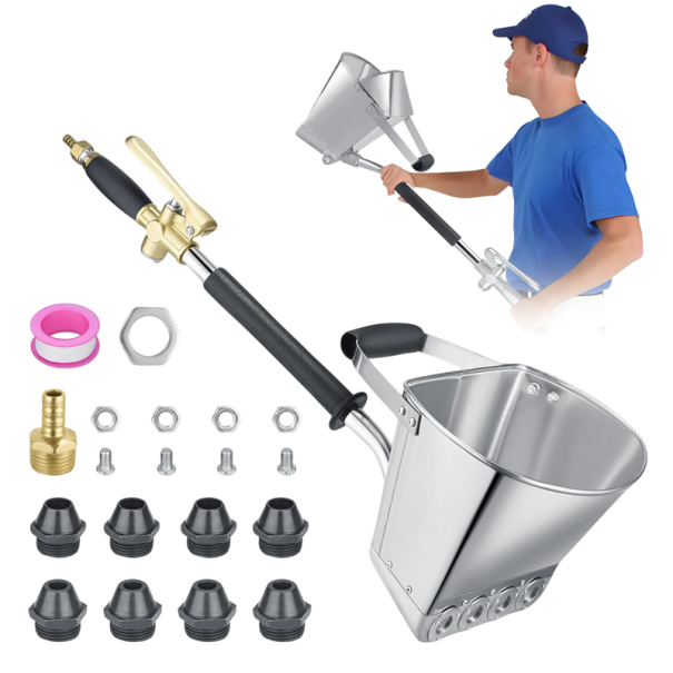 Spritzpistole für Zementmörtel und Putz mit Trichter und 4 Düsen mit einem Durchmesser von 18 mm und einem Ventil bis 120 PSI für Fassaden, Wände und Decken