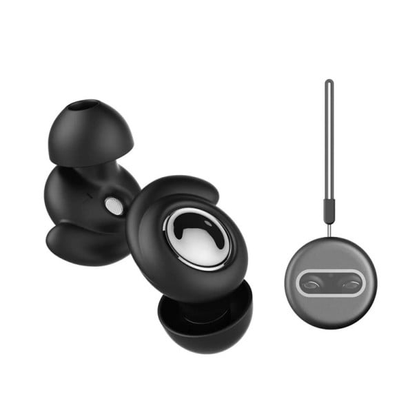 Špunty do uší na potlačení hluku s ergonomickým tvarem a mřížkou na boční straně s nástavci v různých velikostech v pouzdru s poutkem černá