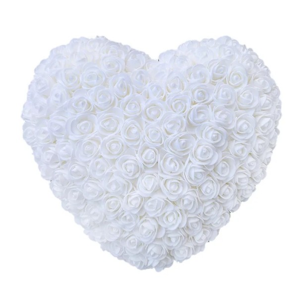 Srdíčko z umělých růží 18 cm Ručně vyráběná květinová dekorace Romantický dárek Valentýn Výročí Luxusní květinová ozdoba Elegantní interiérová výzdoba bílá