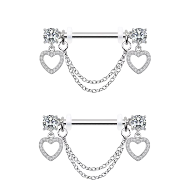 Srdíčkový pár šperků do bradavek velikost 1,6 mm Lesklý tělový piercing pro ženy a dívky Jemný romantický motiv stříbrná