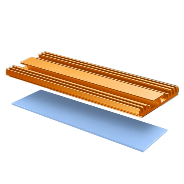SSD Koeler 73 x 24 x 5 mm Aluminium passieve radiator met thermische siliconen pad en elastiekjes voor bevestiging aan de SSD-schijf oranje