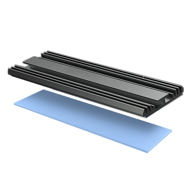 SSD-køler 73 x 24 x 5 mm Aluminium passiv radiator med varmeledende silikoneunderlag og gummistropper til fastgørelse til SSD-disk grå