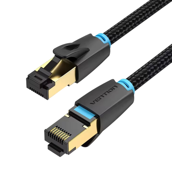Stabiili Cat8 kaapeli 2 m pyöreä nailonipinnoitteella SFTP RJ45 40Gbps 2000 MHz PVC musta reitittimen, modeemin ja tietokoneen liittämiseen 1