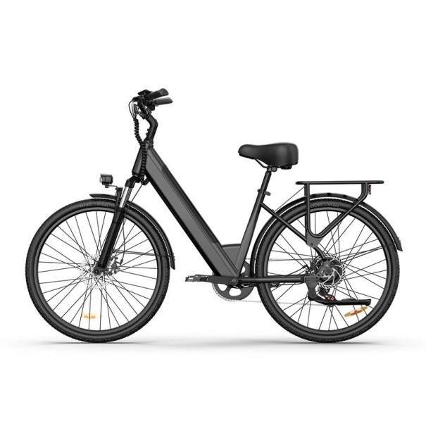 Städtisches Elektrofahrrad URLIFE für Erwachsene, Motor 250W, Batterie 36V 13Ah, 26" Reifen, 7 Shimano-Gänge, Scheibenbremsen, gefederte Gabel schwarz