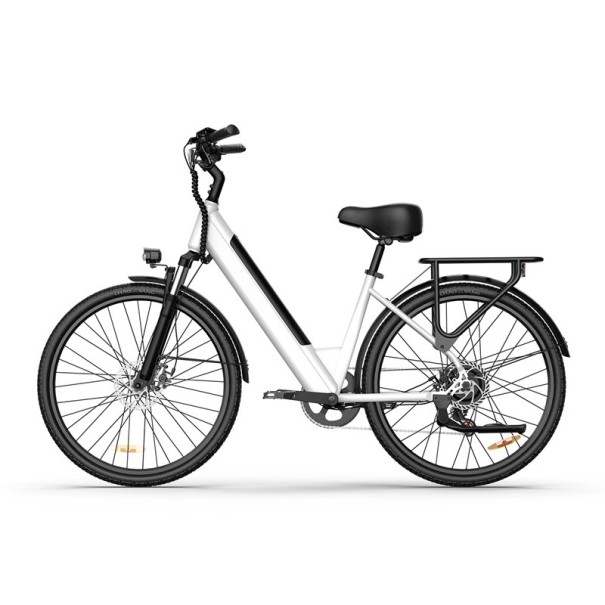 Städtisches Elektrofahrrad URLIFE für Erwachsene, Motor 250W, Batterie 48V 10,4Ah, 7 Shimano-Gänge, Scheibenbremsen, gefederte Gabel weiß