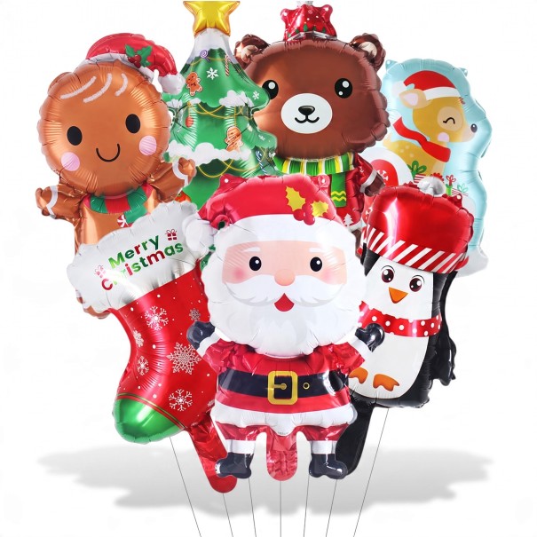 Stående oppblåsbare ballonger 7 stk Fargerik julesett Santa reinsdyr pingvin bamse pepperkake julestrømpe og juletre Dekorasjon til jul 1