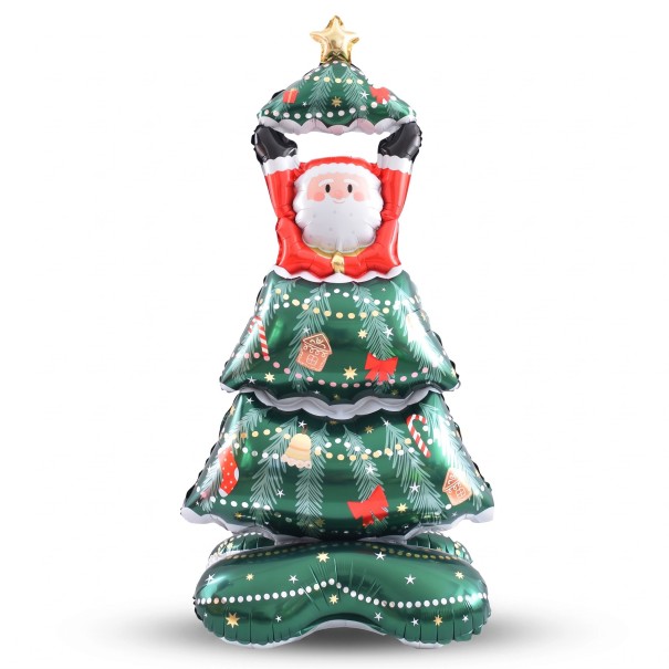 Stående oppustelig ballon Juletræ med Santa og stjerne 150 x 63 cm Grøn og rød Juledekoration til hjem og butik 1