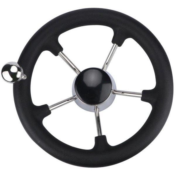 Stainless Steel Boat Steering Wheel with Black Foam and Rotating Knob Diameter 280 mm Hub 17 to 19 mm Angle 28 Degrees for Boat Yacht and Dinghy 1