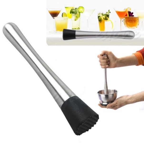 Stainless Steel Cocktail Muddler with Serrated Plastic Head for Crushing Citrus Fruits and Other Fruits in the Glass Dimensions 20 x 3.3 cm 1
