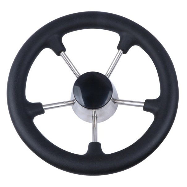 Stainless Steel Five-Spoke Boat Steering Wheel with Black Foam Diameter 280 mm Hub 17 to 19 mm Angle 28 Degrees for Boat Yacht and Motorboat 1