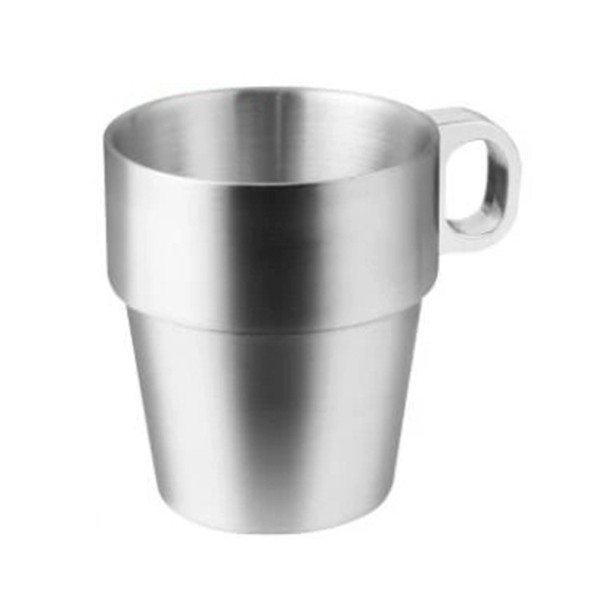 Stainless Steel Mug with Handle and Double Wall 300 ml in Silver Colour for Drinking Coffee, Tea and Beverages at Home 1