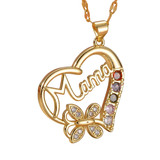 Stainless Steel Necklace with Heart Pendant Gold Colour with the Inscription Mama and Butterfly Elegant Gift for Mum Quality Jewellery 1