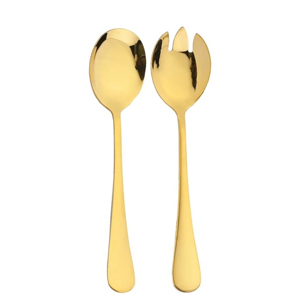 Stainless Steel Salad Serving Utensils Spoon and Serving Fork European Style Tableware Salad Serving Set Kitchen Utensils gold