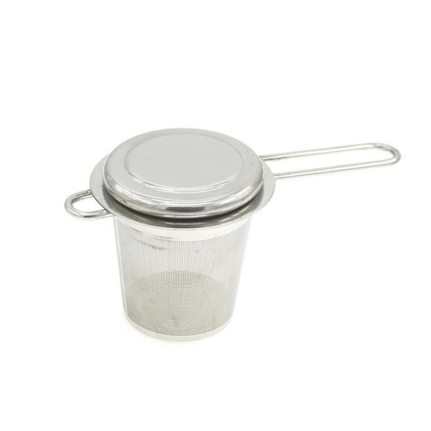 Stainless Steel Tea Strainer with Lid C104 silver