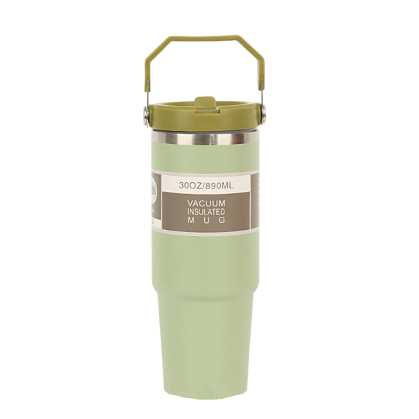 Stainless Steel Thermos 890 ml 7 x 30 cm Vacuum Insulated Drinking Bottle Travel Thermo Bottle for Water Coffee Tea Outdoor Hiking green