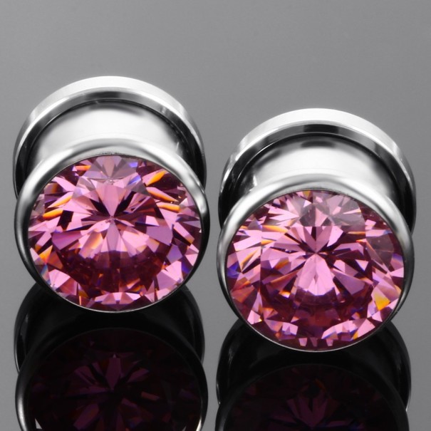 Stalen plug met steen roze 6 mm
