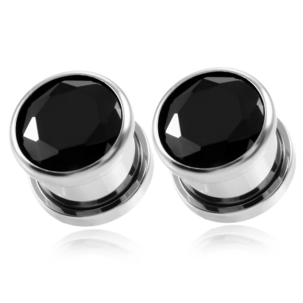 Stalen plug met steen zwart 6 mm