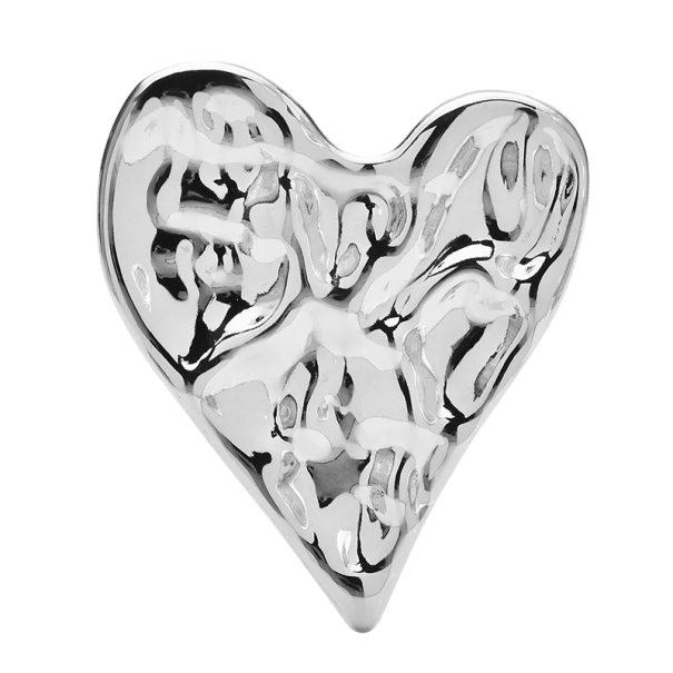 Stalowa broszka serce 7 × 6 cm plastikowy kształt gładka błyszcząca powierzchnia geometryczny design dodatek do odzieży klapa płaszcza srebrny