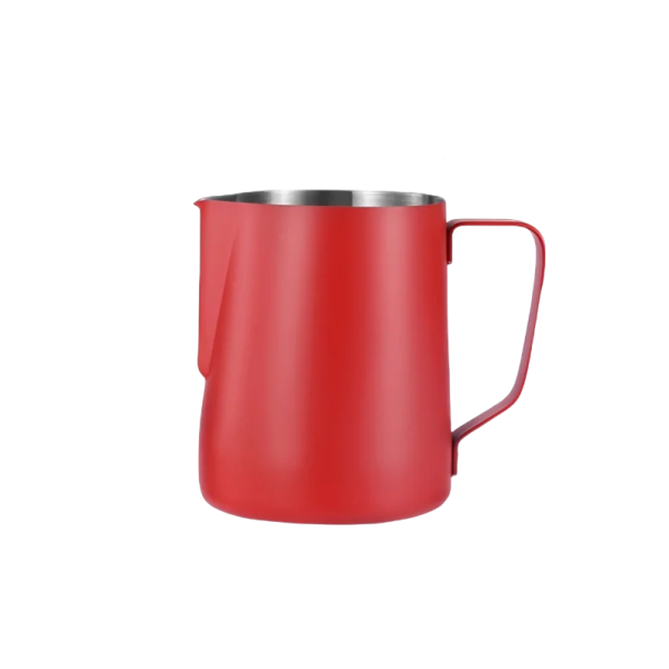 Stalowy dzbanek do spieniania mleka 600 ml 9 x 8 cm Dzbanek baristyczny z dzióbkiem do latte art Naczynie na mleko do ekspresów do kawy czerwony