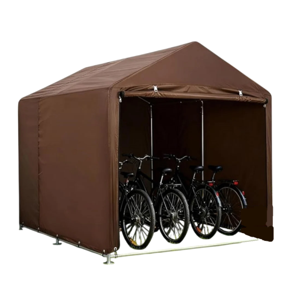 Stan pentru biciclete Acoperiș rezistent la apă cu formă triunghiulară 159 x 219 x 175 cm Protecție împotriva intemperiilor Pentru grădină maro