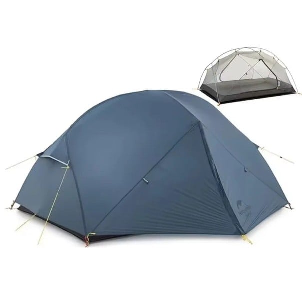 Stan ultralehki pentru 2 persoane 210 x 255 x 100 cm din poliester 210T rezistent Stan turistic pentru trei sezoane pentru expediții și călătorii de o zi albastru