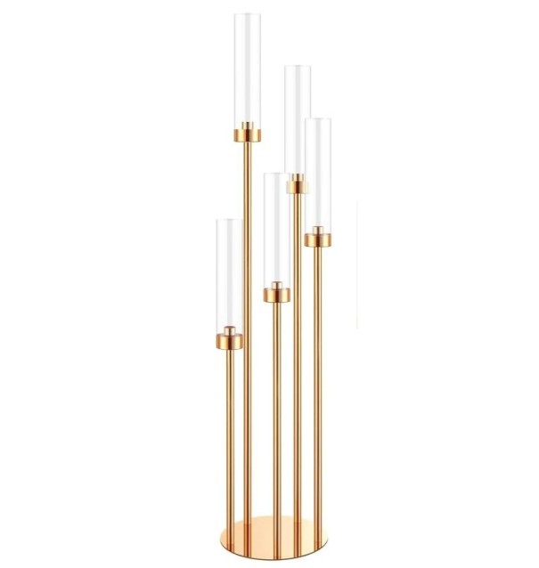 Standing Candelabrum with 5 Arms 108 cm Metal Candelabrum with Acrylic Cylinders Golden Decorative Candelabrum for Table Wedding Decoration 1