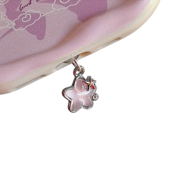 Star-shaped Charging Port Plug for iPhone Decorative Dust Cap with Charm Cute Phone Accessory pink