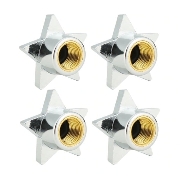Star-shaped valve caps Decorative caps for tyre valves Plastic and copper Shiny silver finish Size 2.2 x 1.4 cm Set of 4 pieces 1