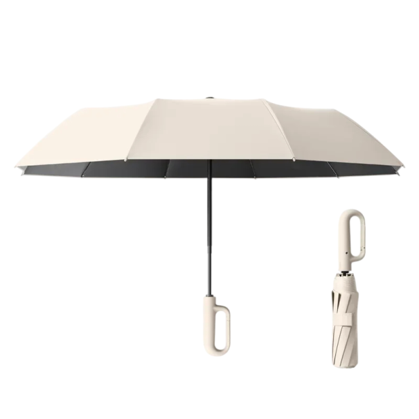 Starkt automatiskt fällbart paraply 125 cm Vindtätt herr- och damparasoll med UV-skydd Paraply med handtag för alla väder beige