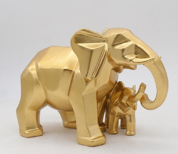 Statua decorativa elefante e cucciolo oro
