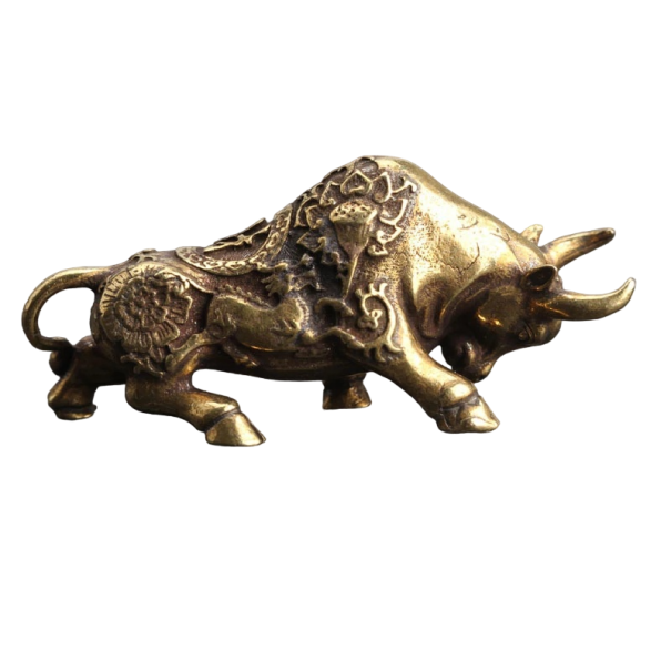 Statuie de taur de cupru cu ornamente Decorație de casă în miniatură Figurină de taur de cupru pentru noroc Decor vintage 4,4x2cm 1