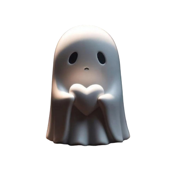 Statuie fantomă drăguță din rășină Figurină cu fantomă inimă mică Decorație pentru casă de Halloween Fantomă albă tristă pentru petrecerea de Halloween 8,5 cm 1