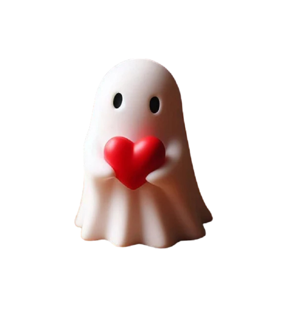 Statuie fantomă drăguță din rășină Figurină cu fantomă inimă roșie mică, decorație de Halloween, fantomă albă pentru petrecerea de Halloween 8,5 cm 1