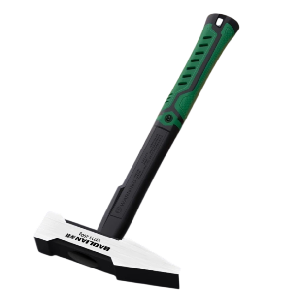 Stavební kladivo s plochou hlavou 200 g délka 27,8 cm ocelová hlava plastová rukojeť černo zelené s hrotem pro montážní práce 1