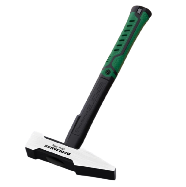 Stavební kladivo s plochou hlavou 300 g délka 30,3 cm ocelová hlava plastová rukojeť černo zelené s hrotem pro montážní práce 1