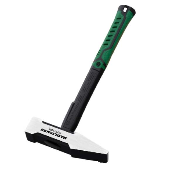 Stavební kladivo s plochou hlavou 500 g délka 32,7 cm ocelová hlava plastová rukojeť černo zelené s hrotem pro montážní práce 1