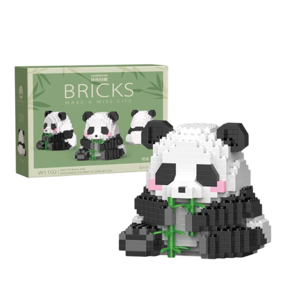 Stavebnica pentru copii în formă de panda, care stă și mestecă bambus, 449 de piese, potrivită pentru copii și colecționari 1