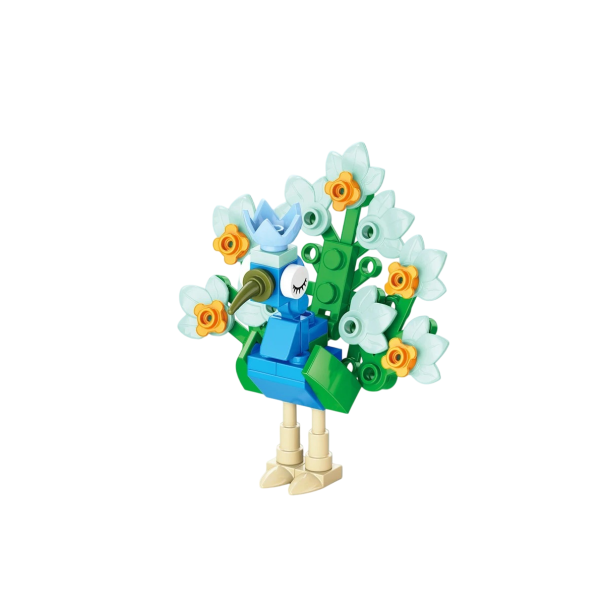 Stavebnice 7,6 x 7,5 x 6 cm 40 dílků Modrý páv s květinovým ocasem Barevná mini figurka pro kreativní stavění Dekorace ze stavebních kostek 1